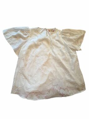 Flying Tomato Floral Jacquard White Textured Flutter Sleeve Top-Size XL-NWT
